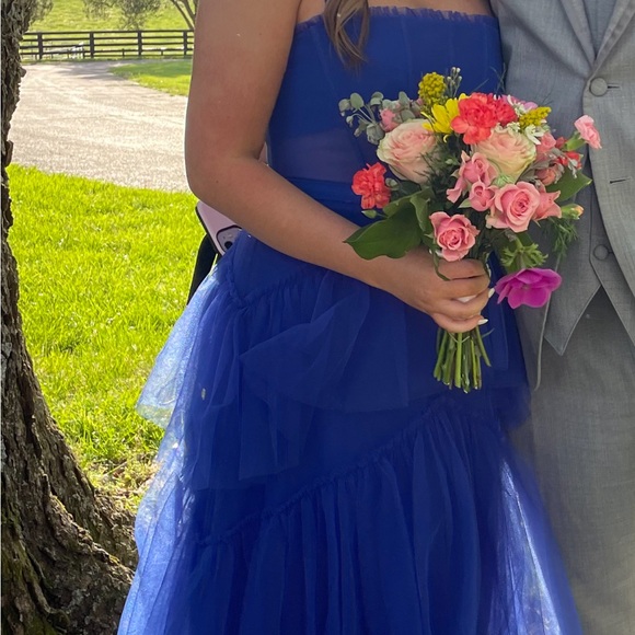 It is made of a mesh material, it is see through on the stomach only, blue dress - Picture 10 of 10